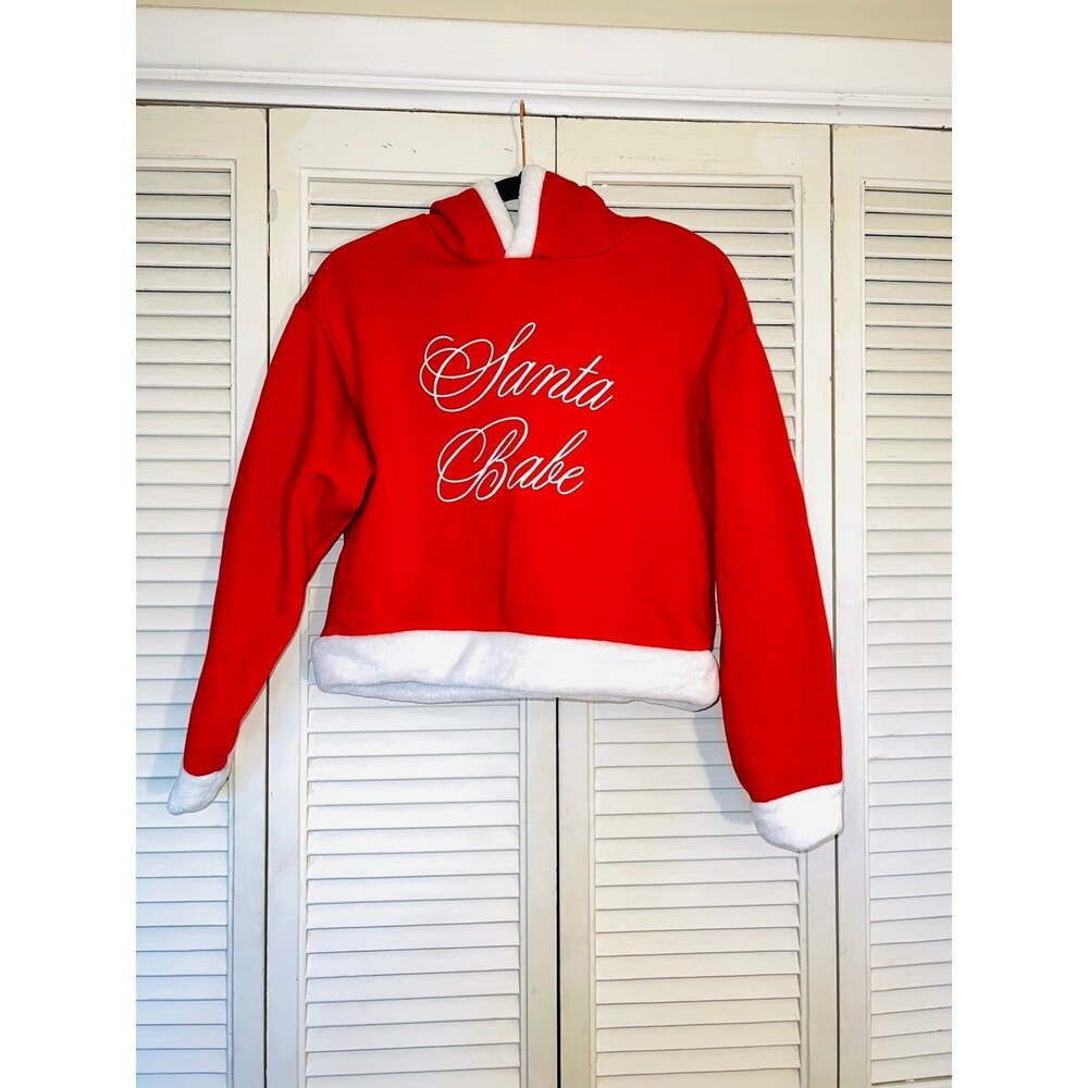 Santa Babe Red White Christmas Hoodie Sweatshirt Size Small